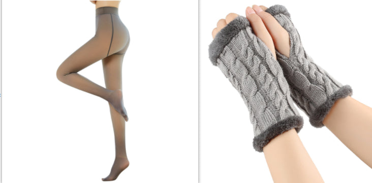 Fleece-lined Fluffy Gloves Twist Knitted Finger Leakage