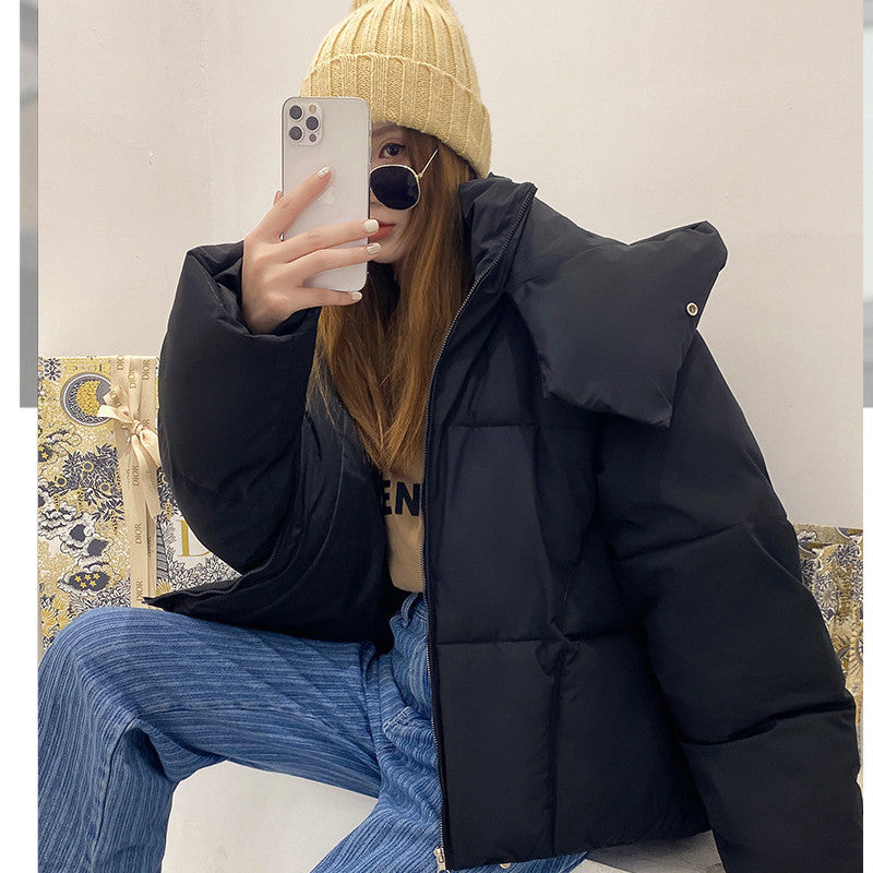 Puffy Hooded Bread Short Cotton-padded Jacket For Women Thick Loose