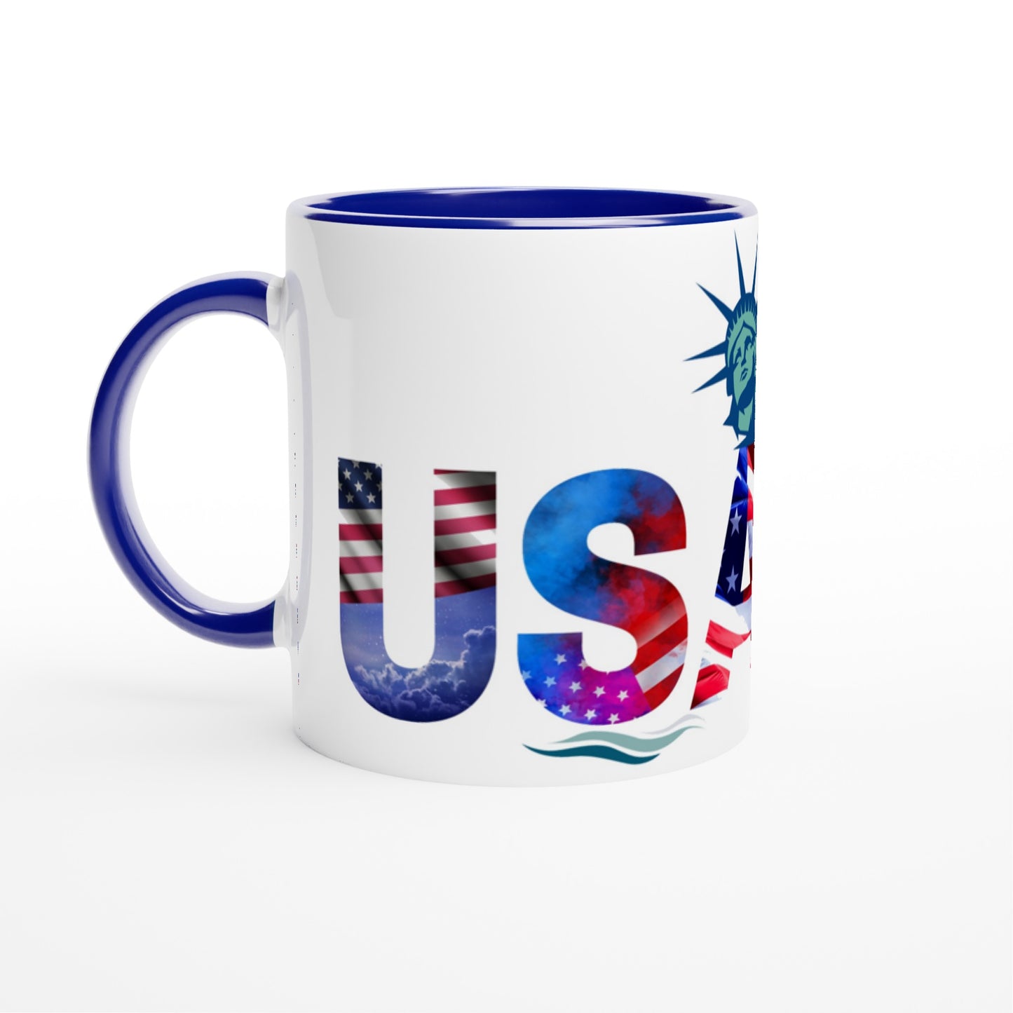 USA White 11oz Ceramic Mug with Color Inside
