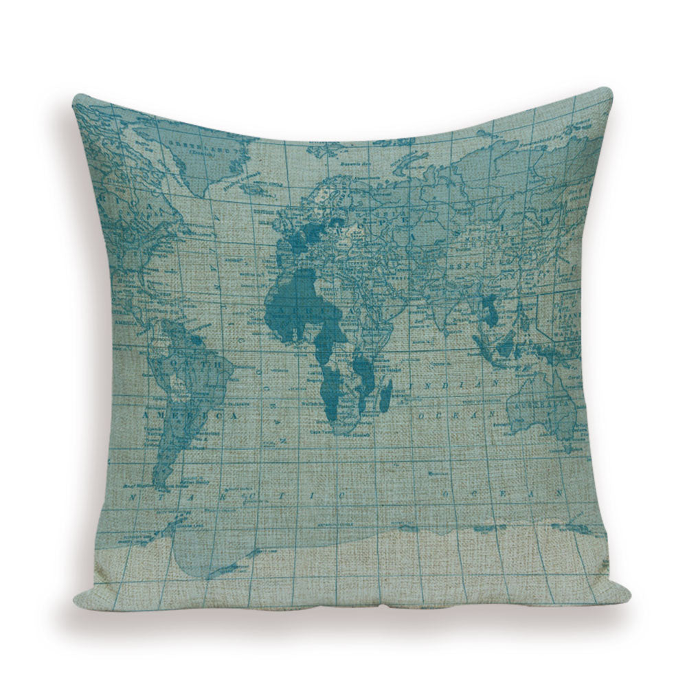 New Retro Toss Pillow Case European World Map Cushion Cover Seat Sofa Covers Morocco Linen House Home Decor Throw Pillows Cases