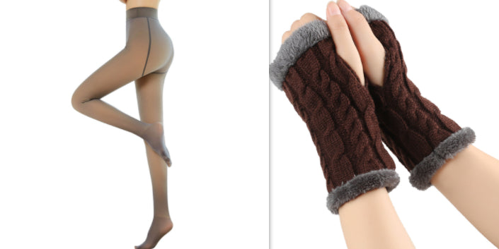 Fleece-lined Fluffy Gloves Twist Knitted Finger Leakage