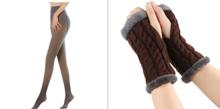 Fleece-lined Fluffy Gloves Twist Knitted Finger Leakage