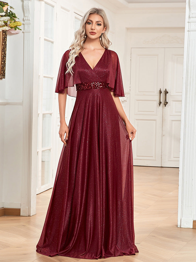 V-neck A- Line Slim-fit Fishtail Evening Dress