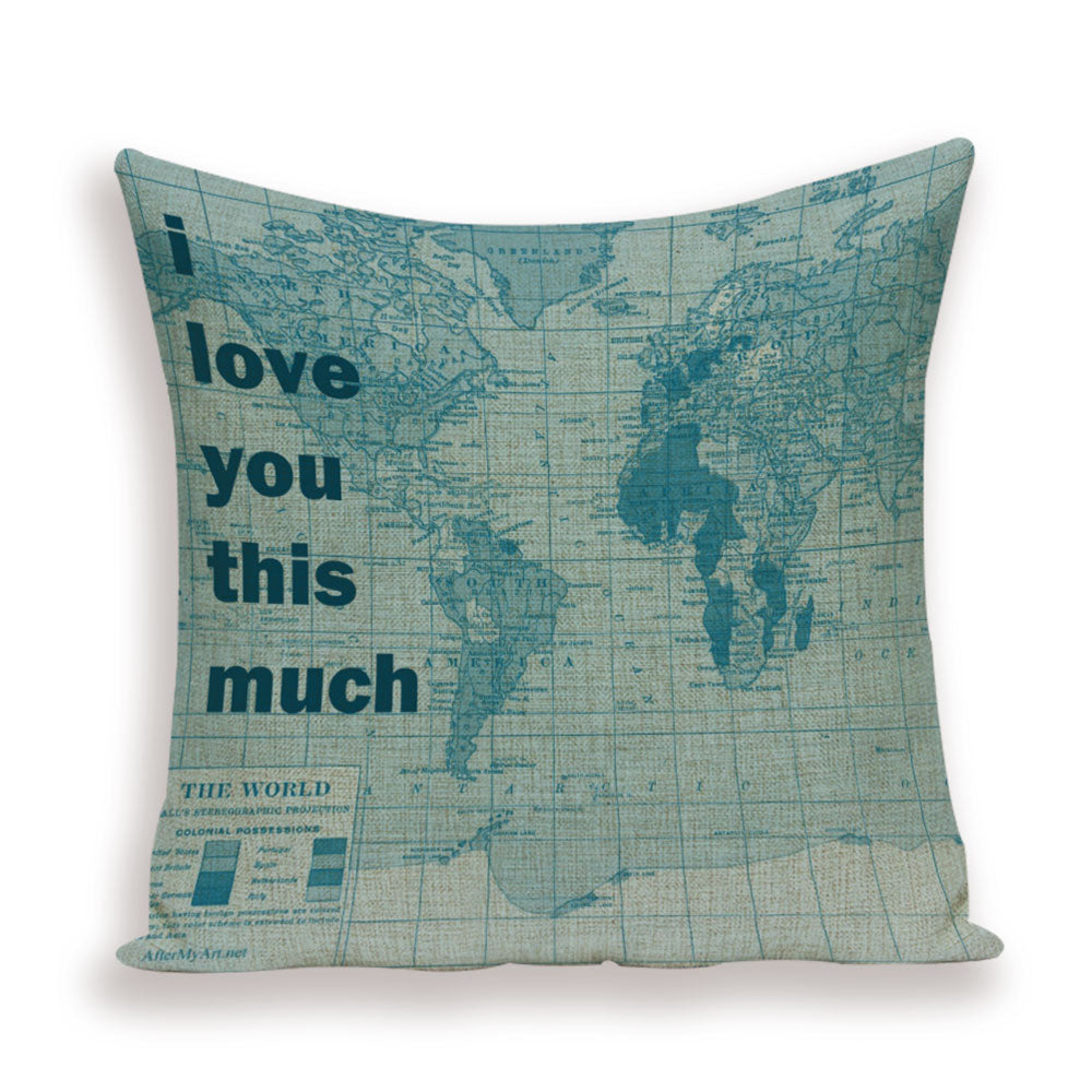 New Retro Toss Pillow Case European World Map Cushion Cover Seat Sofa Covers Morocco Linen House Home Decor Throw Pillows Cases