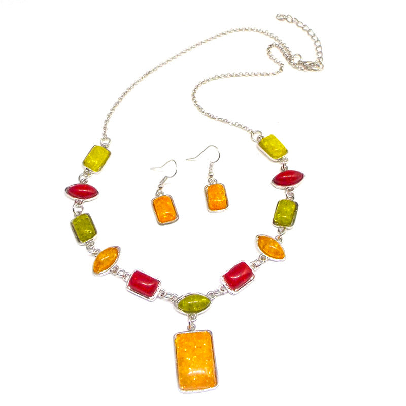 Two-piece Set Of Imitation Amber Explosion Earrings And Necklace