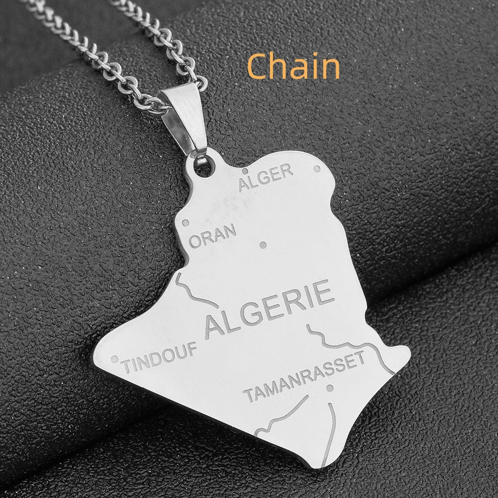 Stainless Steel Algeria Map Pendant Ethnic Style Couple Trend Ornament