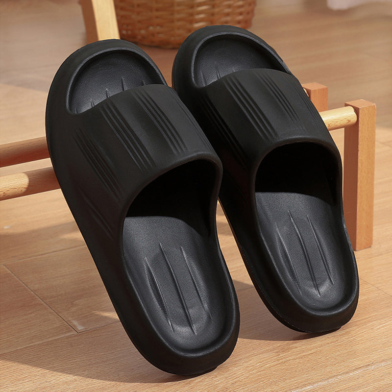Solid Peep-Toe Slippers Summer Indoor Anti-Slip Floor Bathroom Home Slippers Couples House Shoes