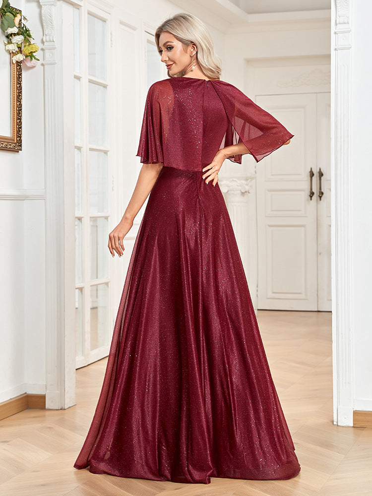 V-neck A- Line Slim-fit Fishtail Evening Dress