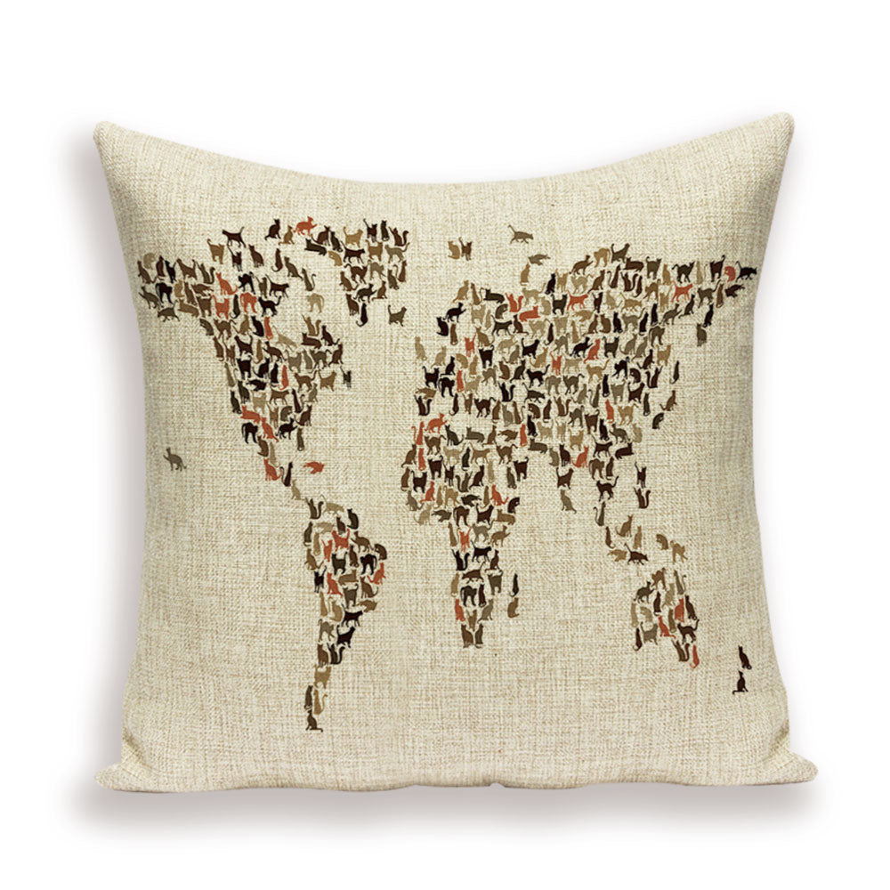 New Retro Toss Pillow Case European World Map Cushion Cover Seat Sofa Covers Morocco Linen House Home Decor Throw Pillows Cases