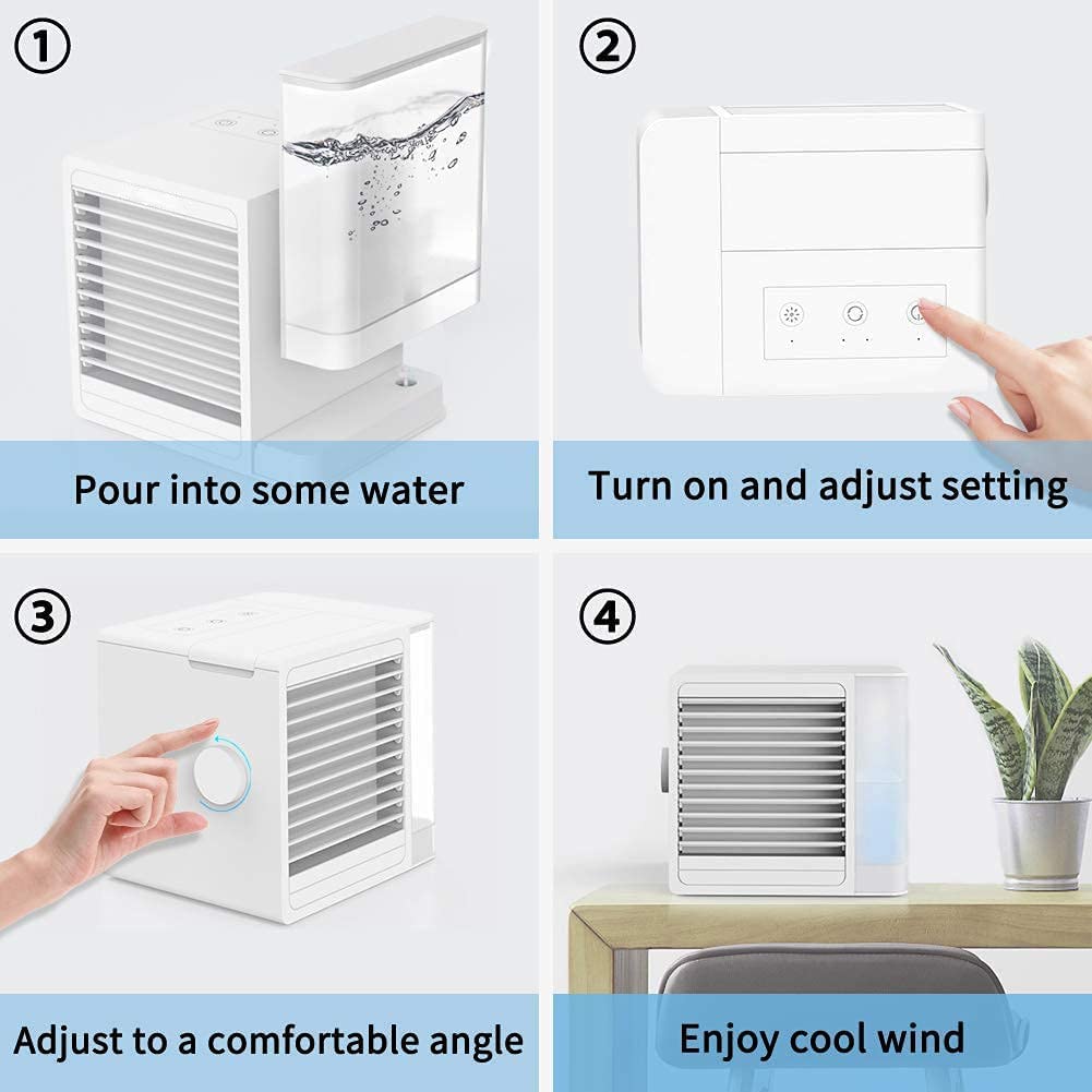 3 In 1 Portable Air Conditioners, Evaporative Air Cooler With USB Charging, Powerful, Quiet, Lightweight Mini Air Conditioner Portable For Room, Bedroom, Office, Kitchen