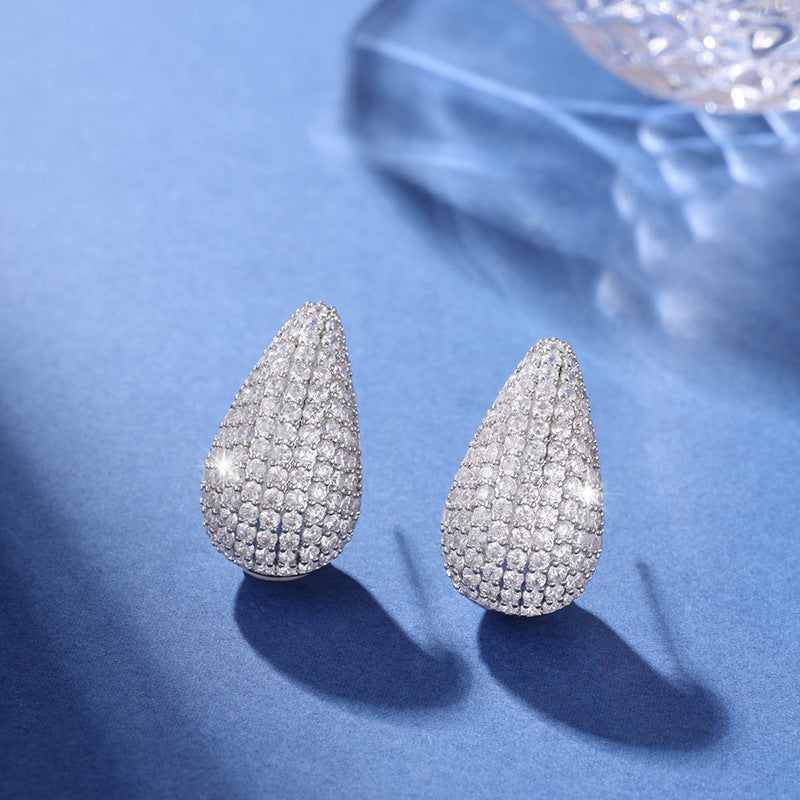 Micro-inlaid Diamond Super Flash Water Drop Ear Studs Light Luxury High-end Sense