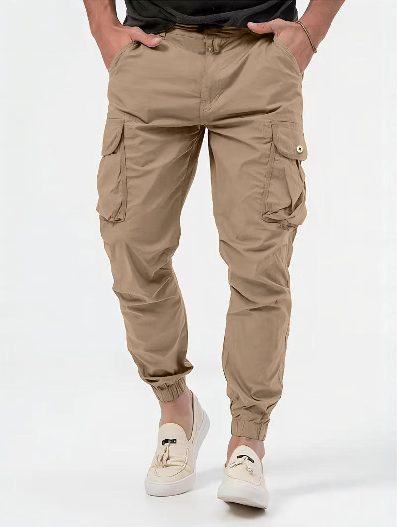 Men's Cargo Trousers With Three-dimensional Pockets Solid Color Casual Pants