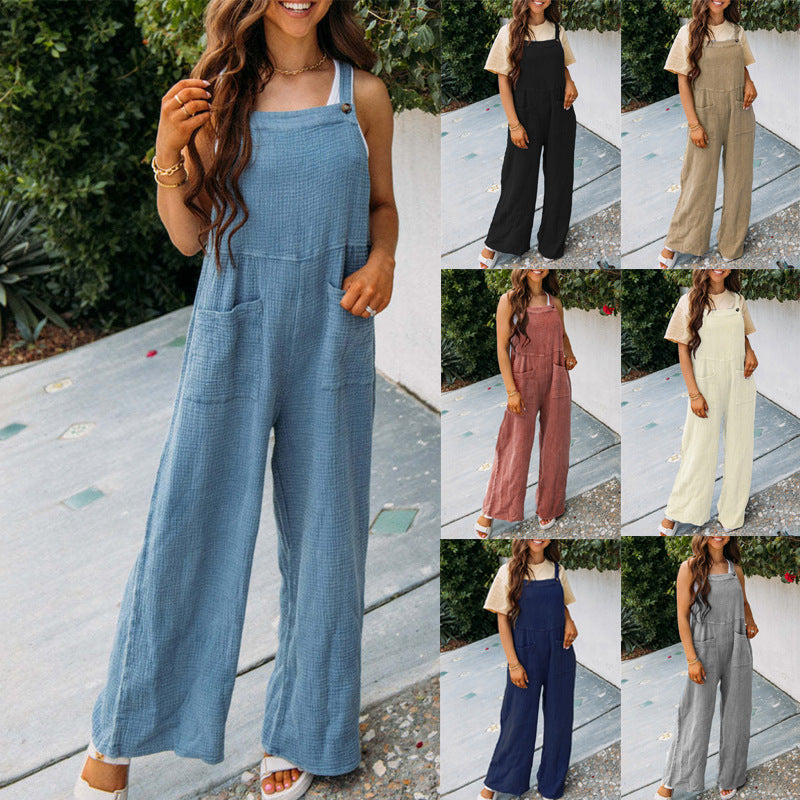 Fashion Square Neck Jumpsuit With Pockets Spring Summer Casual Solid Color Loose Overalls Womens Clothing