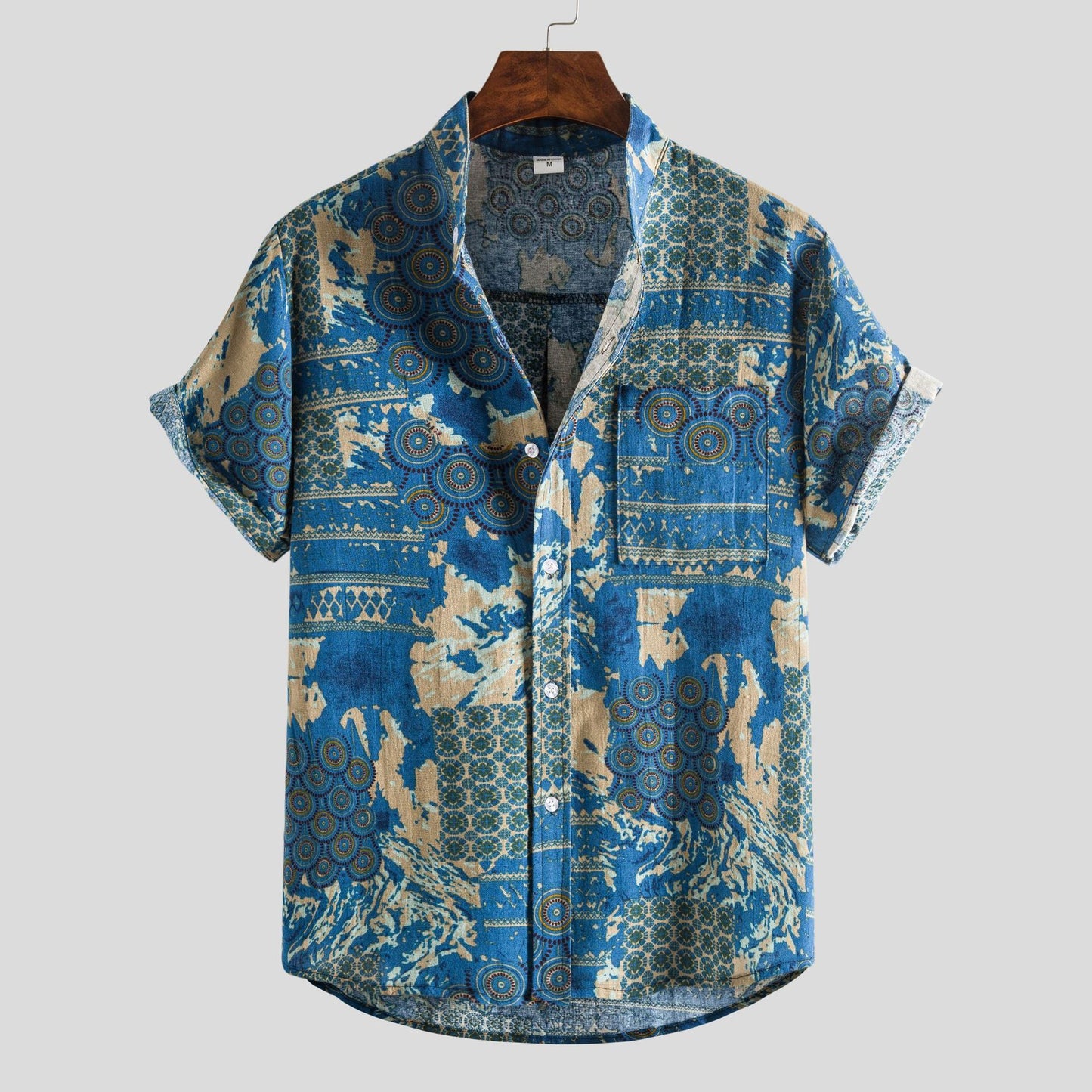 Stand Collar Floral Printed All-matching Short Sleeve Shirt