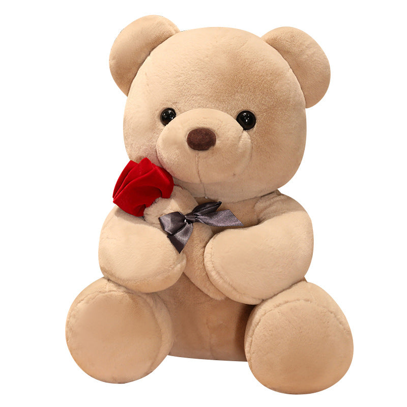 Holding Rose Flower Bear Doll Plush Toy