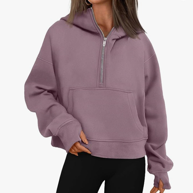 Autumn And Winter Zipper Long Sleeve Loose Hooded Sweater