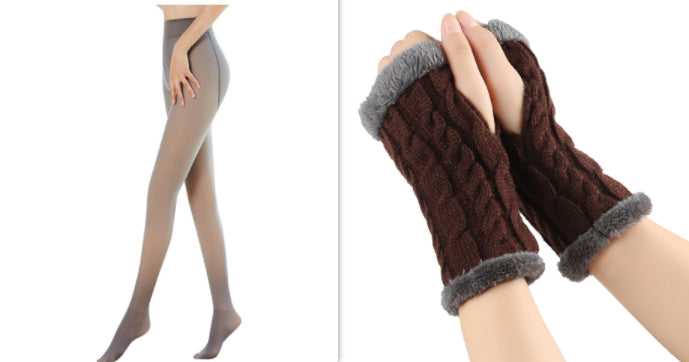 Fleece-lined Fluffy Gloves Twist Knitted Finger Leakage