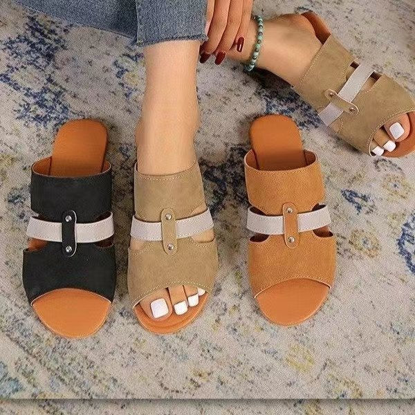 New Fish Mouth Sandals With Belt Buckle Design Summer Beach Shoes For Women Fashion Casual Low Heel Flat Slides Slippers