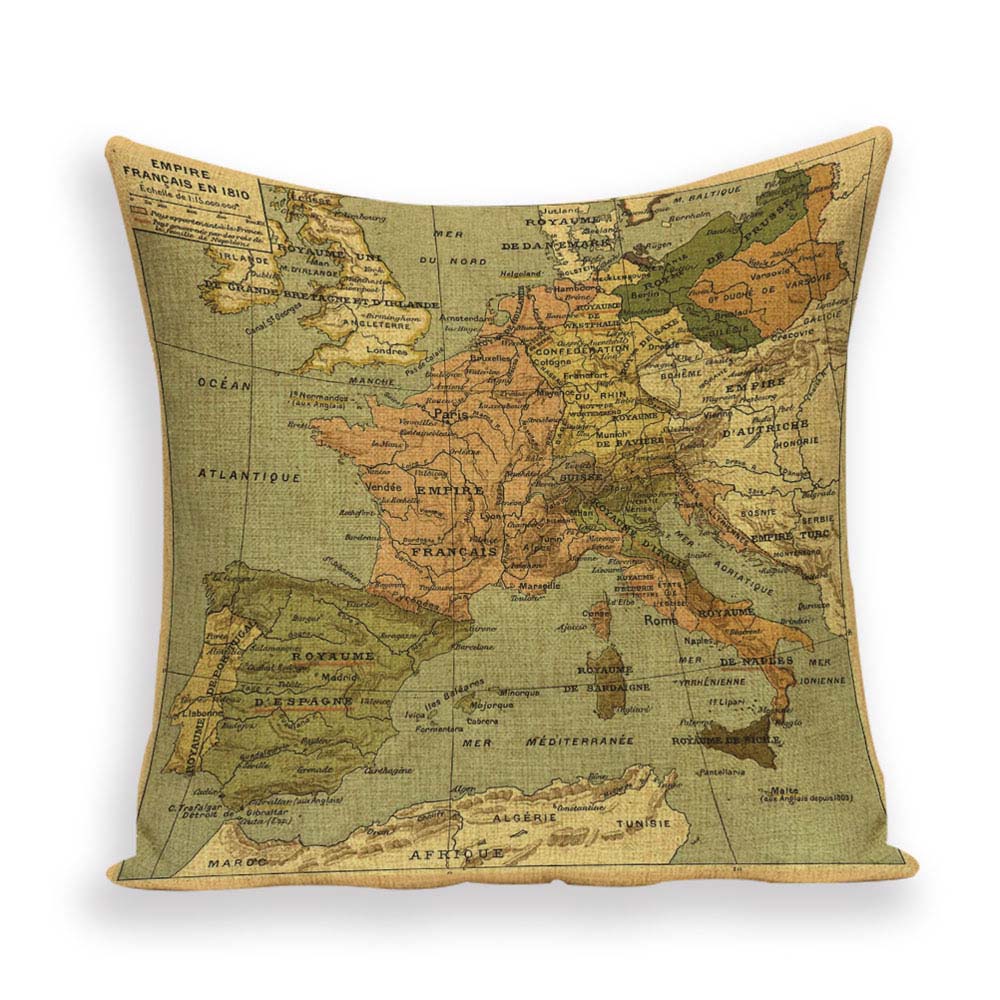 New Retro Toss Pillow Case European World Map Cushion Cover Seat Sofa Covers Morocco Linen House Home Decor Throw Pillows Cases