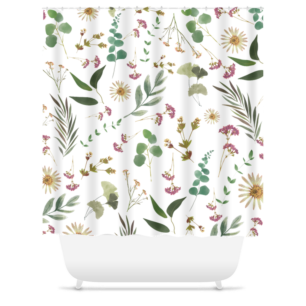 Flower and Leaf Pattern Shower Curtains