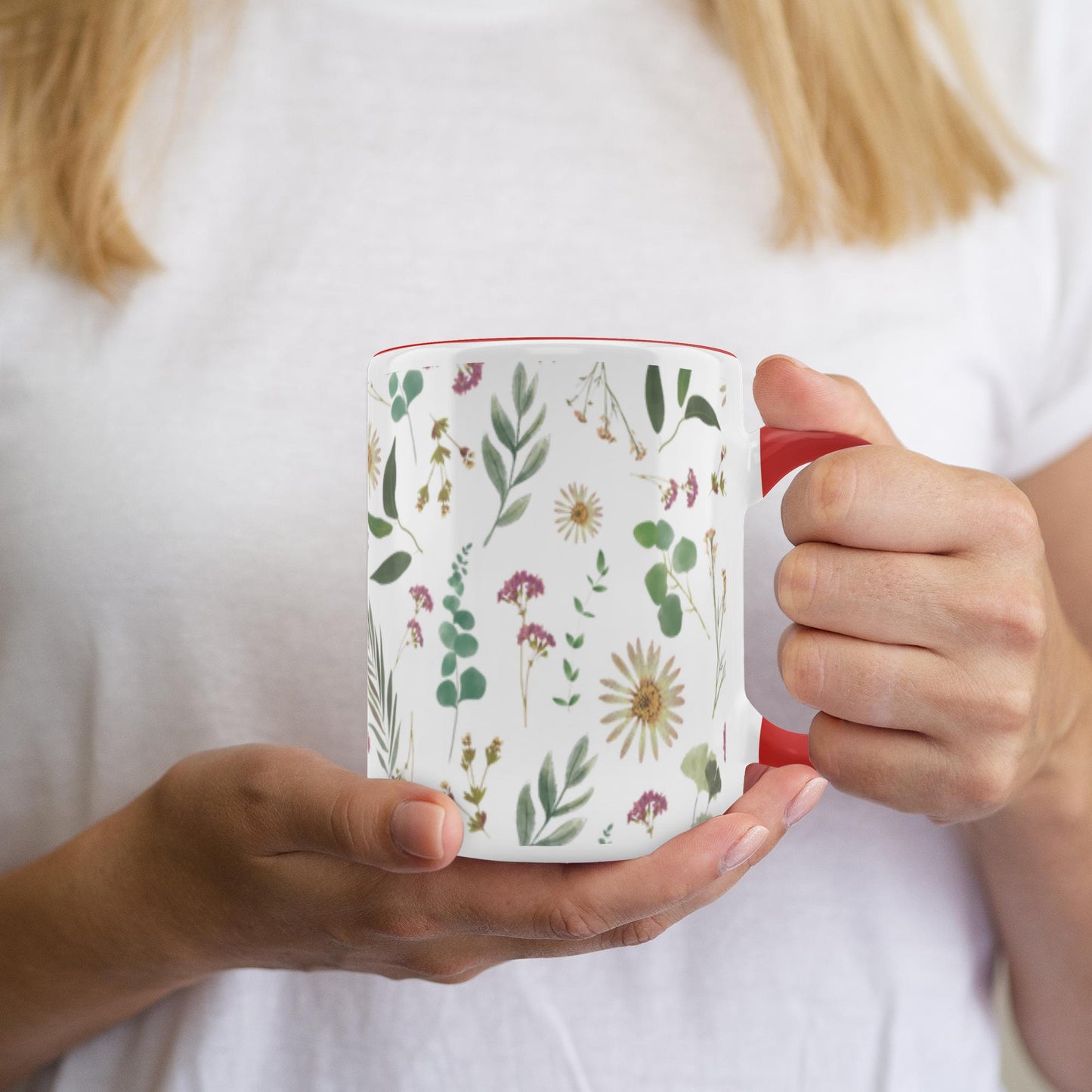 Flower and Leaf Pattern Accent Mugs