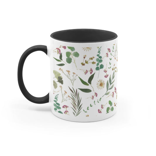 Flower and Leaf Pattern Accent Mugs