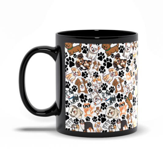 Dog Pattern Black Mugs